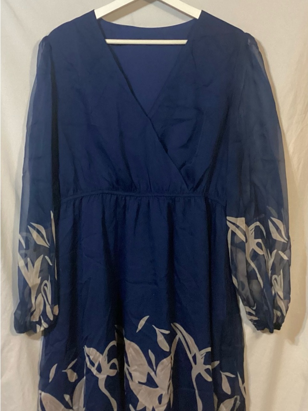 Cupshe Navy Blue Floral Sheer Sleeve Dress